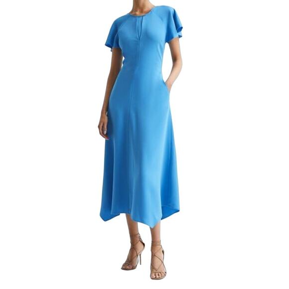 Reiss dress Eleni cap sleeve midi blue size 4 DEFECT - Picture 1 of 11